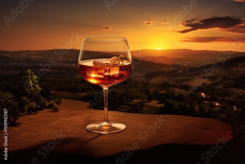 Wallpaper Mural Hillside Sunset: Feature a cocktail against the warm hues of a village sunset on a hill. Torontodigital.ca