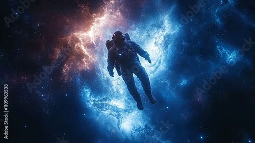 Astronaut Floating Through A Cosmic Nebula photo