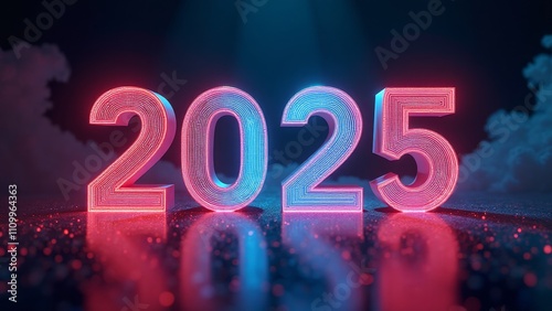 Neon year graphic or 2025 digital sign photo