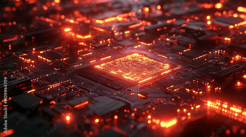 Fototapeta premium Illuminated Central Processing Unit On Circuit Board