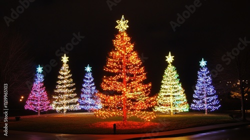  Glowing Christmas tree adorned with sparkling lights, ornaments, and festive decorations, creating a warm and magical holiday atmosphere, perfect for seasonal celebrations and winter decor themes. photo