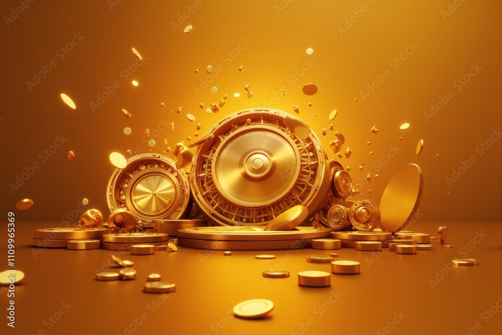 Obraz premium Golden Casino Roulette Wheel Explosion Luxury Gambling Fortune Riches Success