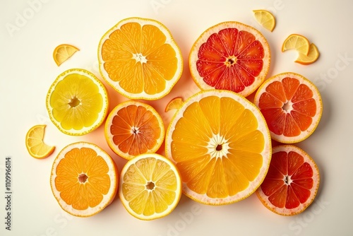 Orange slices with vibrant red and yellow colors on a white background