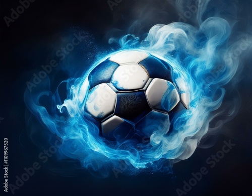 Football in blue and white smoke effect
