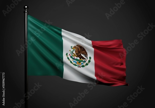 Mexican Flag Waving on Dark Background