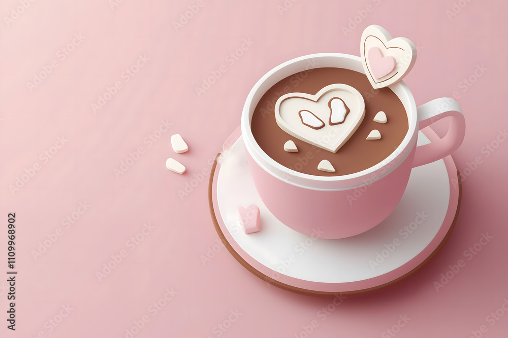 Cute 3D Illustration of Hot Cocoa with Hearts Cute 3D Illustration of Hot Cocoa with Hearts