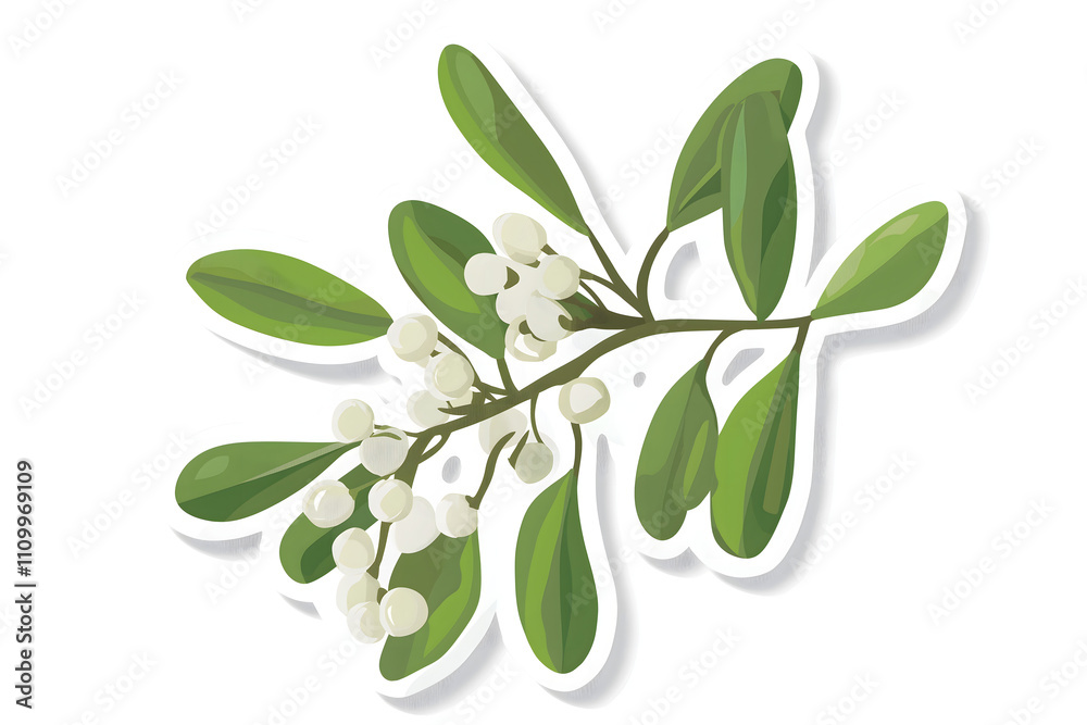 Cute 3D Mistletoe Illustration with Sticker Style Cute 3D Mistletoe Illustration with Sticker Style