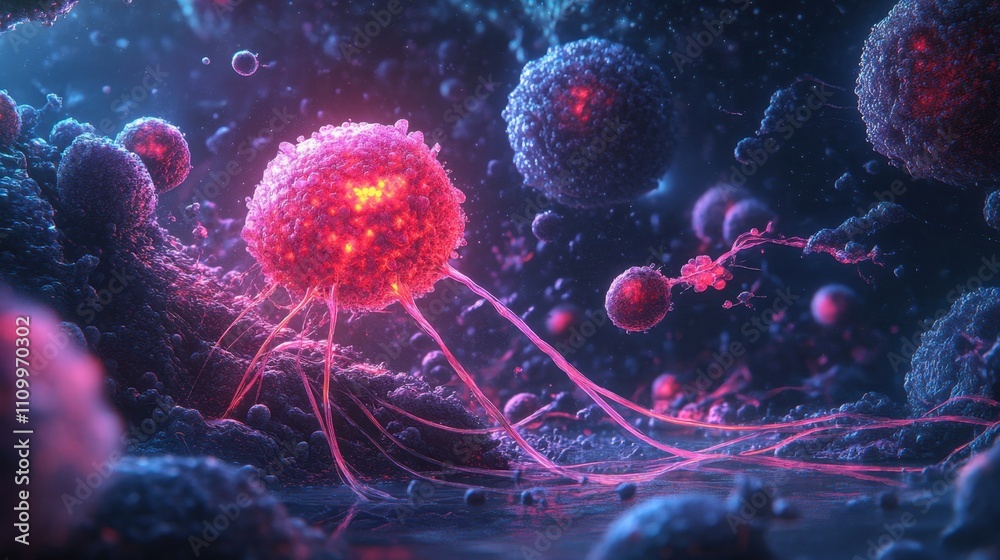 Colorful Digital Rendering of Microscopic Cells with Vibrant Textures Colorful Digital Rendering of Microscopic Cells with Vibrant Textures