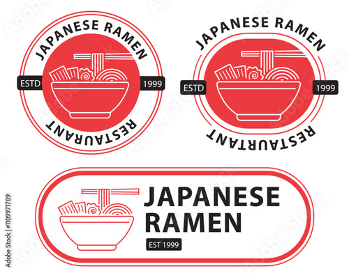 set vector japanese ramen noodle label logo with illustration and text