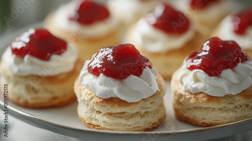 Wallpaper Mural Delicious pastries topped with whipped cream and red jam. Perfect for food blogs, magazines, and dessert menus. Torontodigital.ca