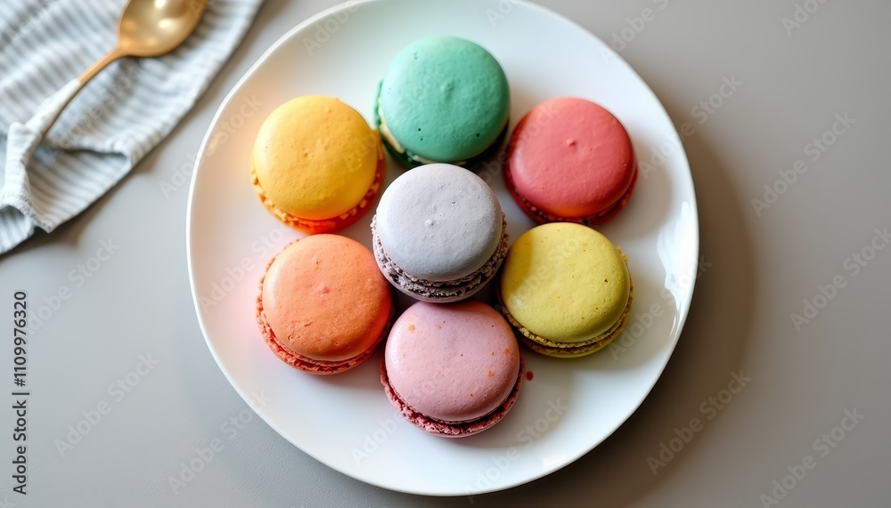 Colorful macarons on a white plate Colorful macarons on a white plate