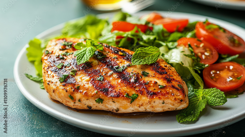 Grilled Chicken Breast with Mint and Tomato Salad Grilled Chicken Breast with Mint and Tomato Salad
