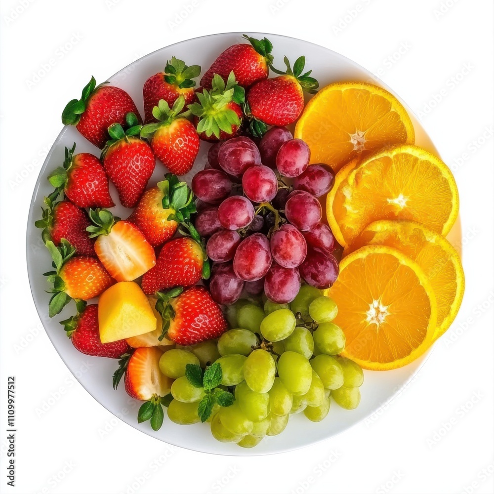 A mixed fruit platter with strawberries, grapes, and orange slices A mixed fruit platter with strawberries, grapes, and orange slices