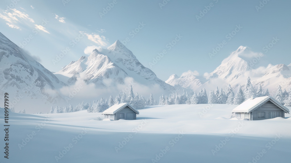Fototapeta premium The small village in Dolomites mountains in winter.