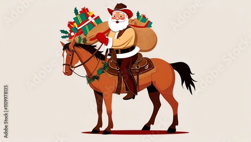 Wallpaper Mural Santa riding a horse with Christmas gifts in a festive scene. Torontodigital.ca