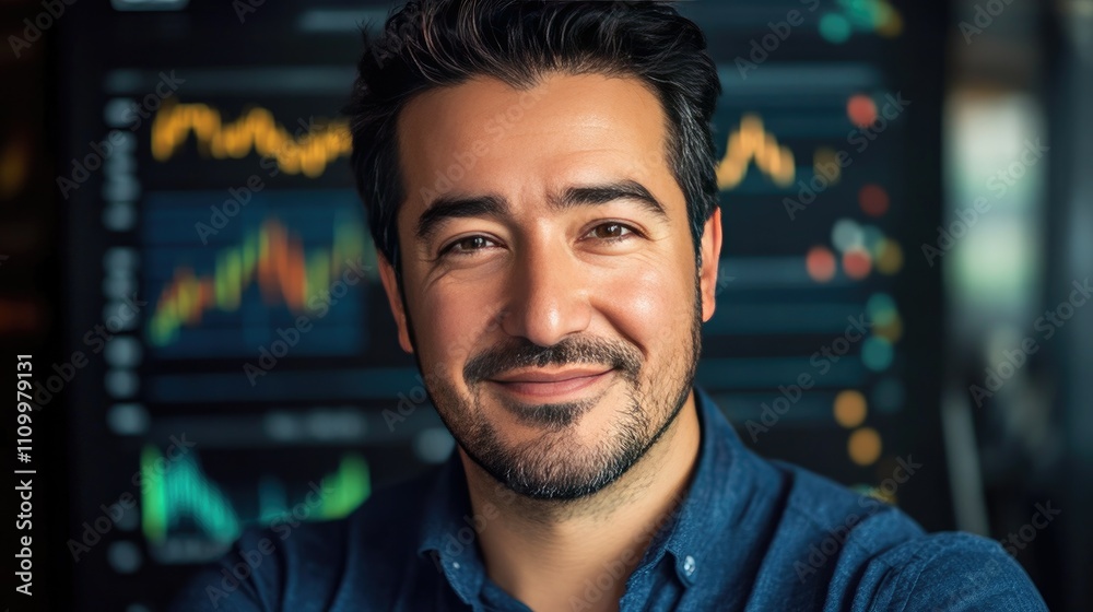 A portrait of a successful investor, with a confident expression, surrounded by a backdrop of rising charts and graphs, symbolizing growth and prosperity, A portrait of a successful investor A portrait of a successful investor, with a confident expression, surrounded by a backdrop of rising charts and graphs, symbolizing growth and prosperity, A portrait of a successful investor