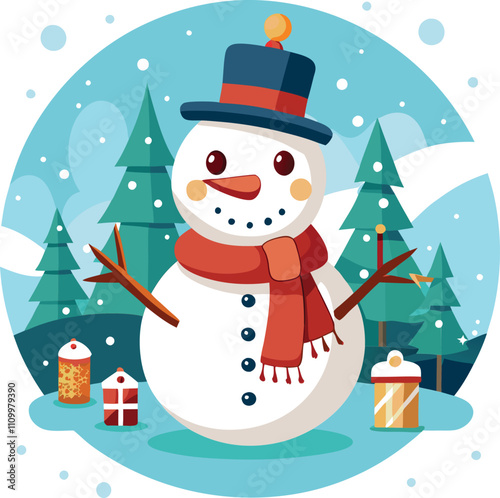 snowman with christmas tree
