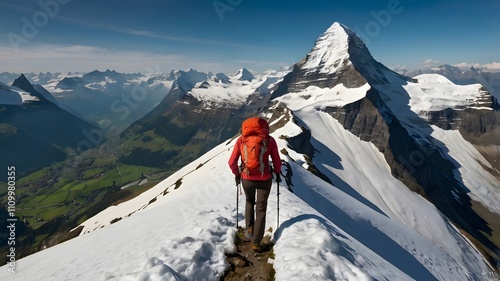 Backview of woman hiking photo