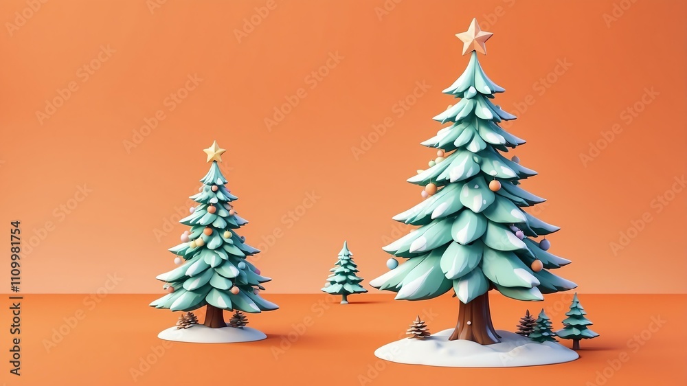 Obraz premium Christmas fir tree isolated on a orange background