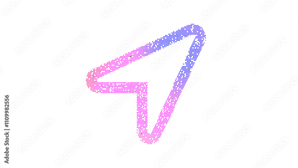 Icon location arrow is made up of LED square shapes. There are bright diodes and there are black dead diodes Icon location arrow is made up of LED square shapes. There are bright diodes and there are black dead diodes