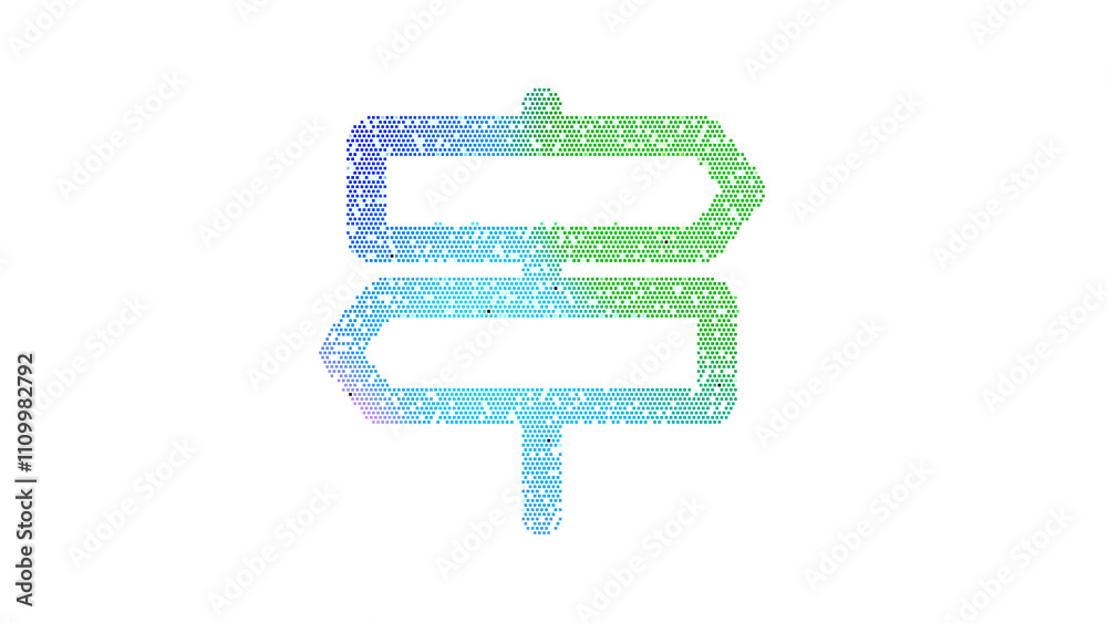 Icon signpost is made up of LED square shapes. There are bright diodes and there are black dead diodes Icon signpost is made up of LED square shapes. There are bright diodes and there are black dead diodes