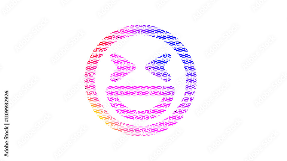 Icon laugh squint is made up of LED square shapes. There are bright diodes and there are black dead diodes Icon laugh squint is made up of LED square shapes. There are bright diodes and there are black dead diodes