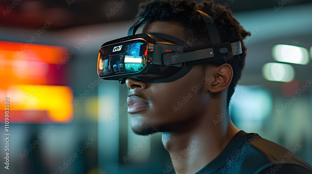 Man experiencing immersive virtual reality. Man experiencing immersive virtual reality.