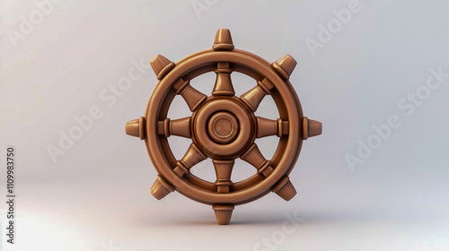 3D of the polymer clay ships wheel icon on a white background.