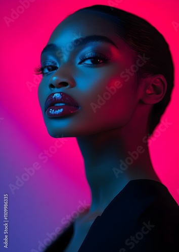 Enigmatic Beauty Dramatic Portrait of a Captivating Woman in Vibrant Lighting