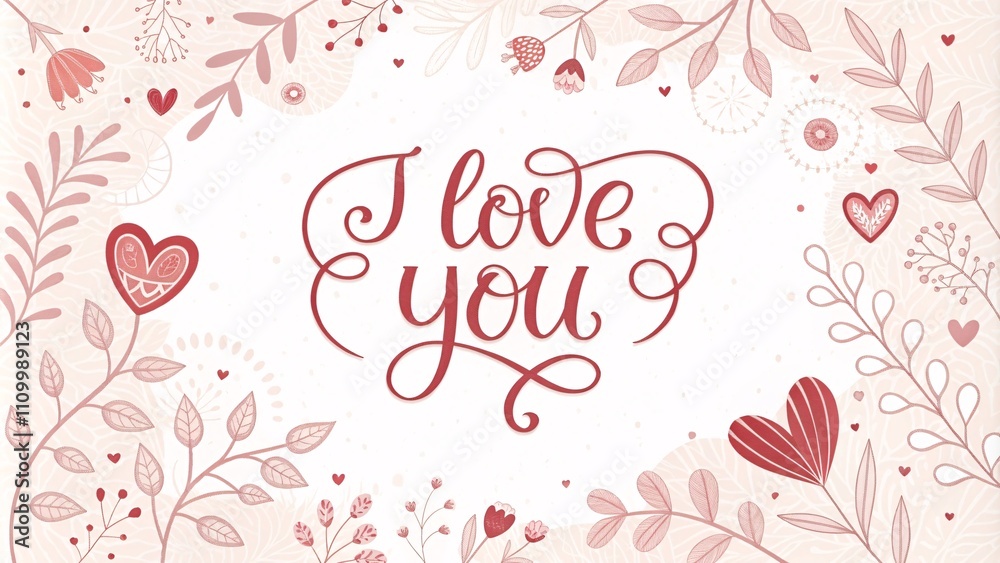 A whimsical design featuring 'I love you' in cursive, surrounded by floral illustrations. A whimsical design featuring 'I love you' in cursive, surrounded by floral illustrations.