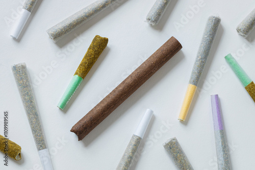 an arrengement of various pre-rolled cannabis joints and blunts photo