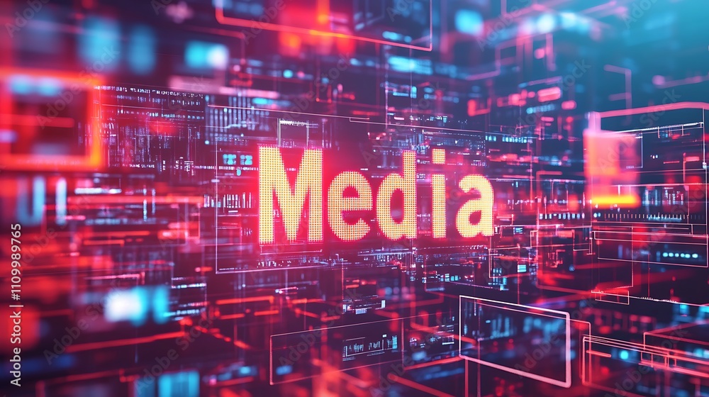 Abstract digital media network with glowing 