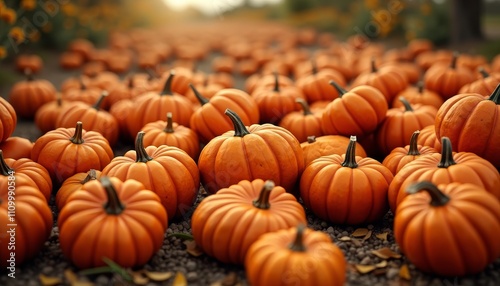 Bountiful harvest of pumpkins in autumnal field