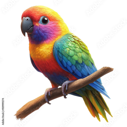 A vibrant and colorful parrot perched on a branch, showcasing its rich plumage of reds, blues, and greens, symbolizing nature's beauty. photo