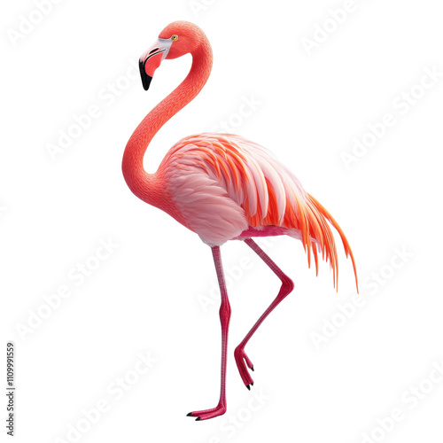 A vibrant flamingo standing gracefully, showcasing its elegant posture and striking pink feathers. Perfect for nature and wildlife themes.