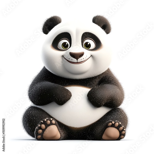 youthful giant panda, Happy Panda Character on Isolated White Background