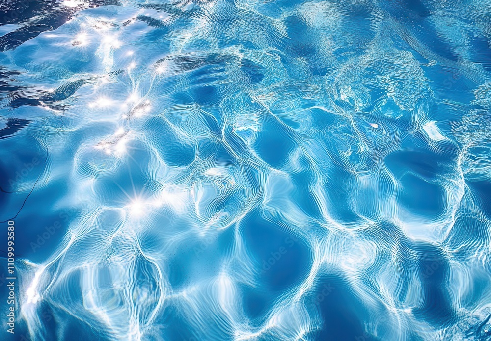 Serene Aqua Reflections: A Close-Up View of the Tranquil, Sunlit Water Surface with Glimmering Ripples and Patterns Creating a Soothing Atmosphere