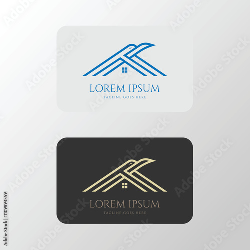 Eagle Hawk Falcon Line Monogram House for Real Estate Logo Design