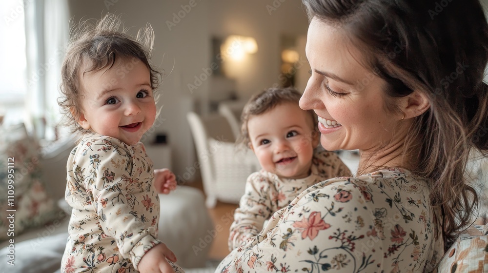 Joyful Moments of Mommy and Baby in Pajamas