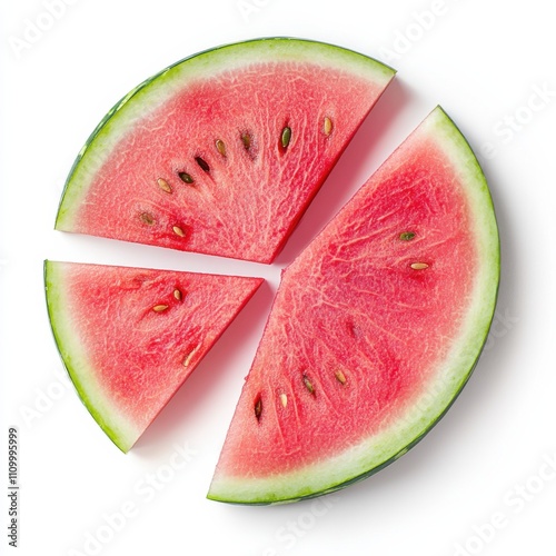 A refreshing watermelon sliced into wedges, isolated white background, modern art style