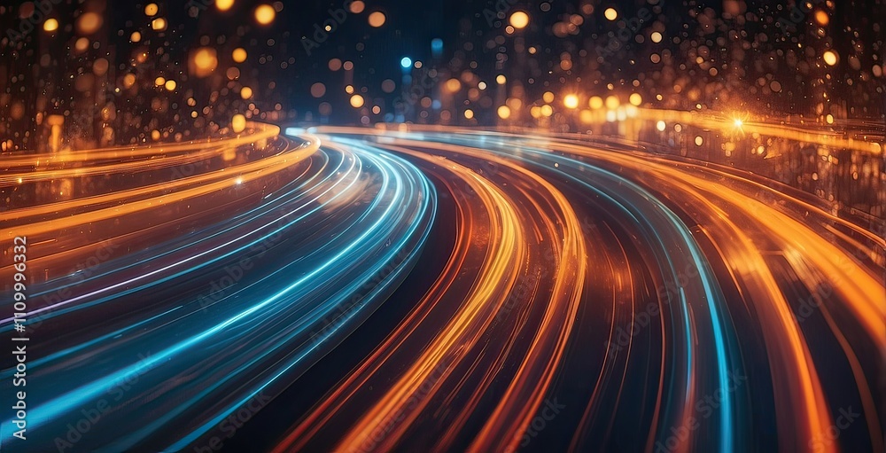 Nighttime city lights create dynamic trails of color on a winding road background, created by ai generated Nighttime city lights create dynamic trails of color on a winding road background, created by ai generated