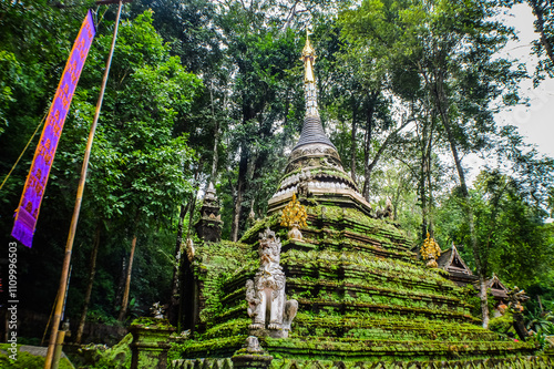 Old Pagoda, Architecture Lanna, Symbols of Buddhism at Pha Lat Temple (Sakithaka),Chiang Mai, Northern Thailand photo