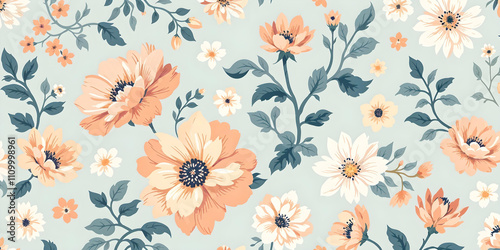 Wallpaper Mural Elegant Floral Pattern with Peach and White Wildflowers on a Soft Background Torontodigital.ca