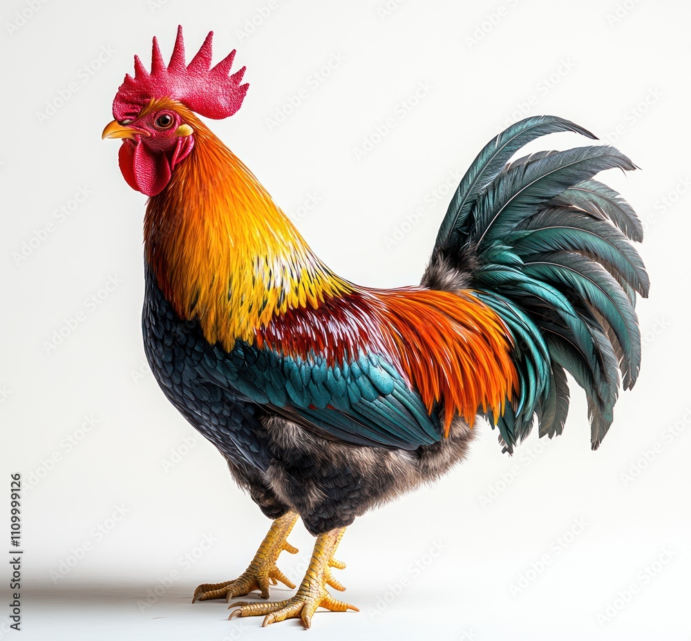 Fototapeta premium Rooster Portrait: A Vibrant Display of Feathers