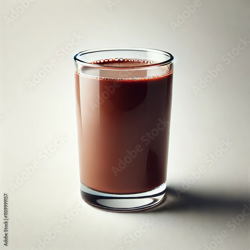 A glass of chocolate milk isolated on a white background.