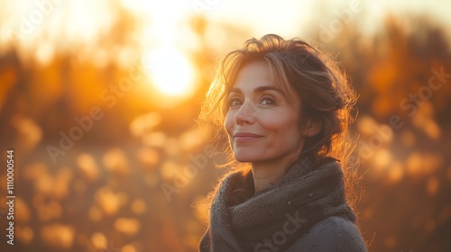 A woman smiling gratefully photo