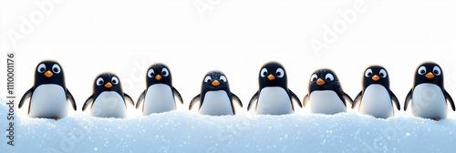 A charming scene of playful cartoon penguins on ice, ideal for winter-themed designs, children's events, or holiday greetings such as Christmas and New Year. photo