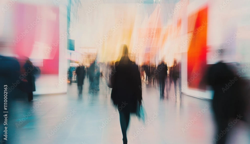 Fast moving people captured in motion blur create an atmosphere of dynamic energy, symbolizing the busy, impersonal nature of a crowded area. Fast moving people captured in motion blur create an atmosphere of dynamic energy, symbolizing the busy, impersonal nature of a crowded area.