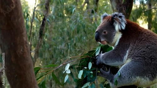 Koala Bear, Native Australian Animal, Resting on a Tree in the Forest
