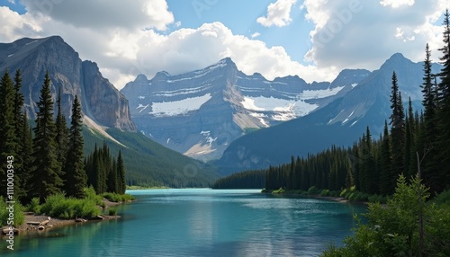 A serene mountain lake on a sunny day